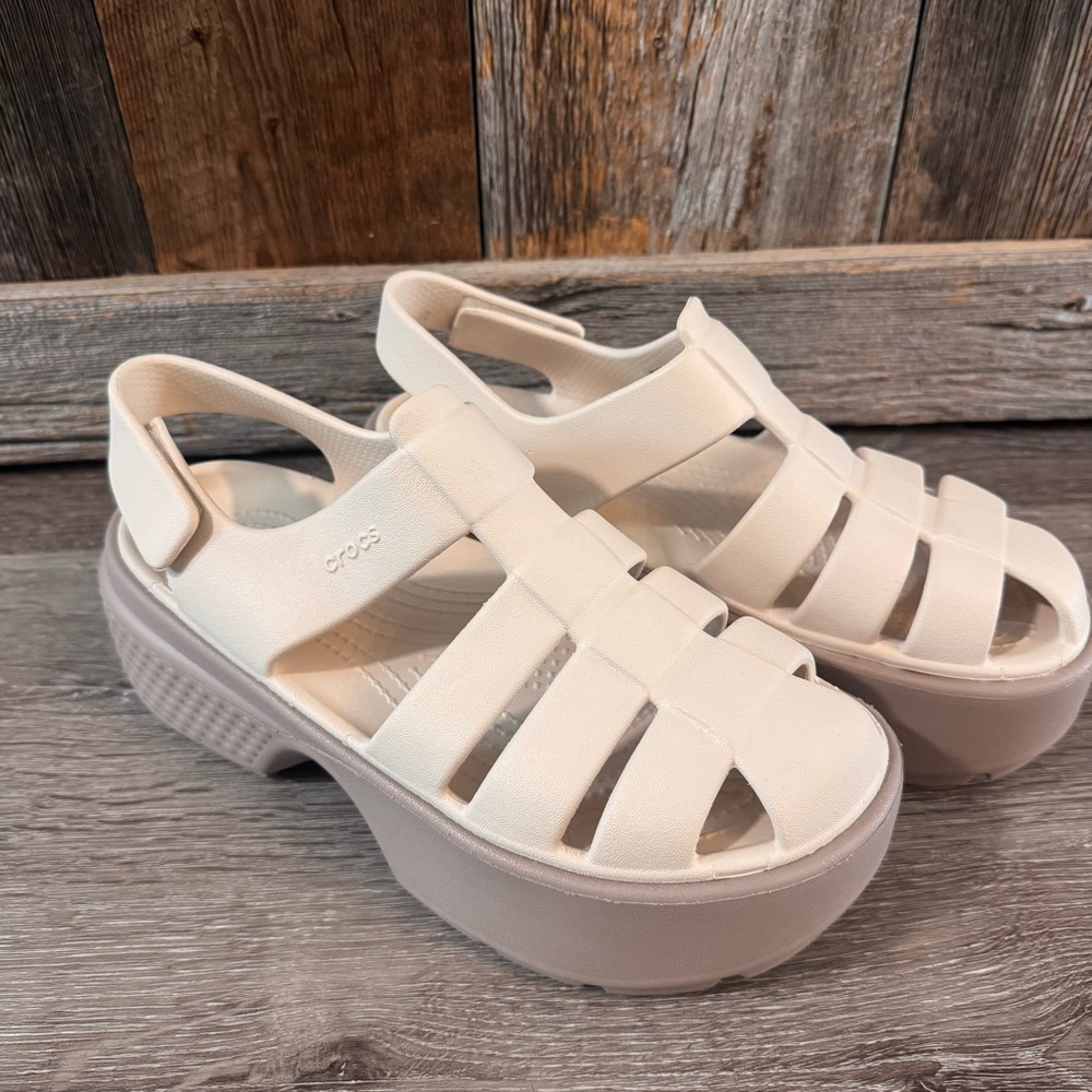 Crocs Stomp Fisherman Sandals Almond Tint Chunky Platform Women’s 7 - Picture 4 of 7